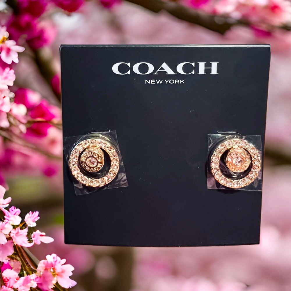 Coach NWT Stunning Open Circle Halo Rose Gold Rhinestone Stud Earrings (J146) - Picture 1 of 5